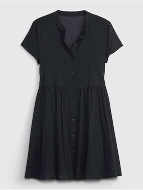GAP Button-Front Empire Waist Short Sleeve Black Dress